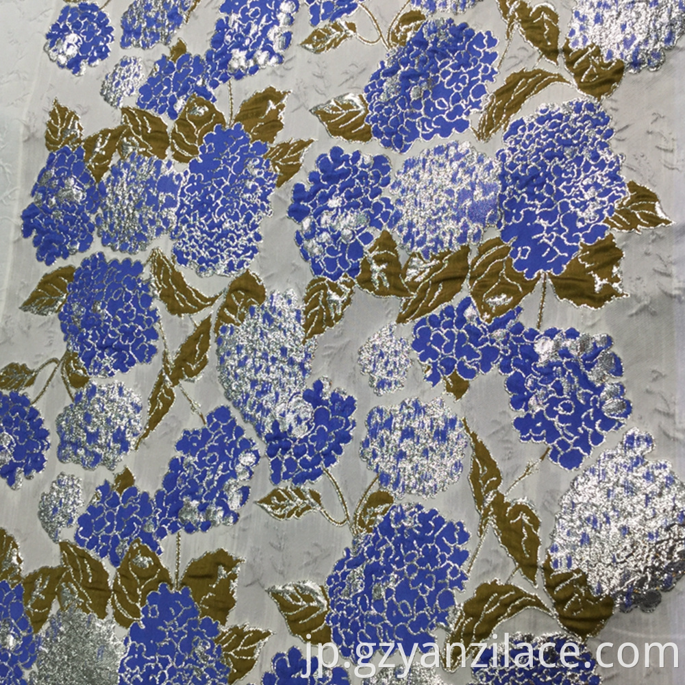 Blue Navy Flower Jacquard Brocade Fabric